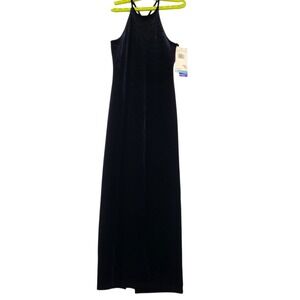 Vintage Jump Size 5 Whimsigoth Black Velvet Halter Fitted Maxi Dress Dark Fairy